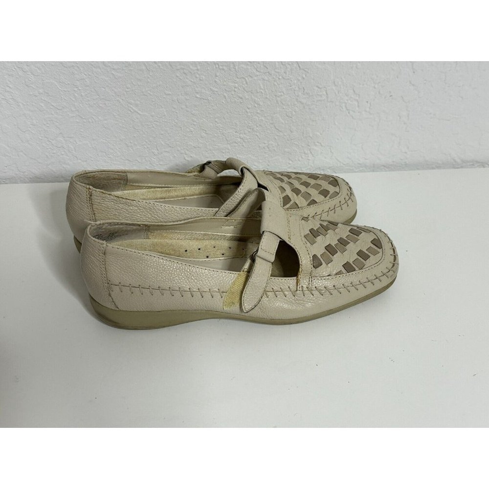 Mushrooms Vintage Woven Leather‎ Women’s Maryjane Comfort Loafers 8M Cream Color - Picture 3 of 7